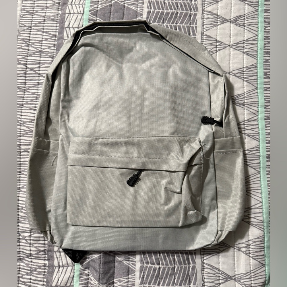 Kids Basic Light Grey Canvas Backpack with 2 Pockets and Adjustable Straps - New
